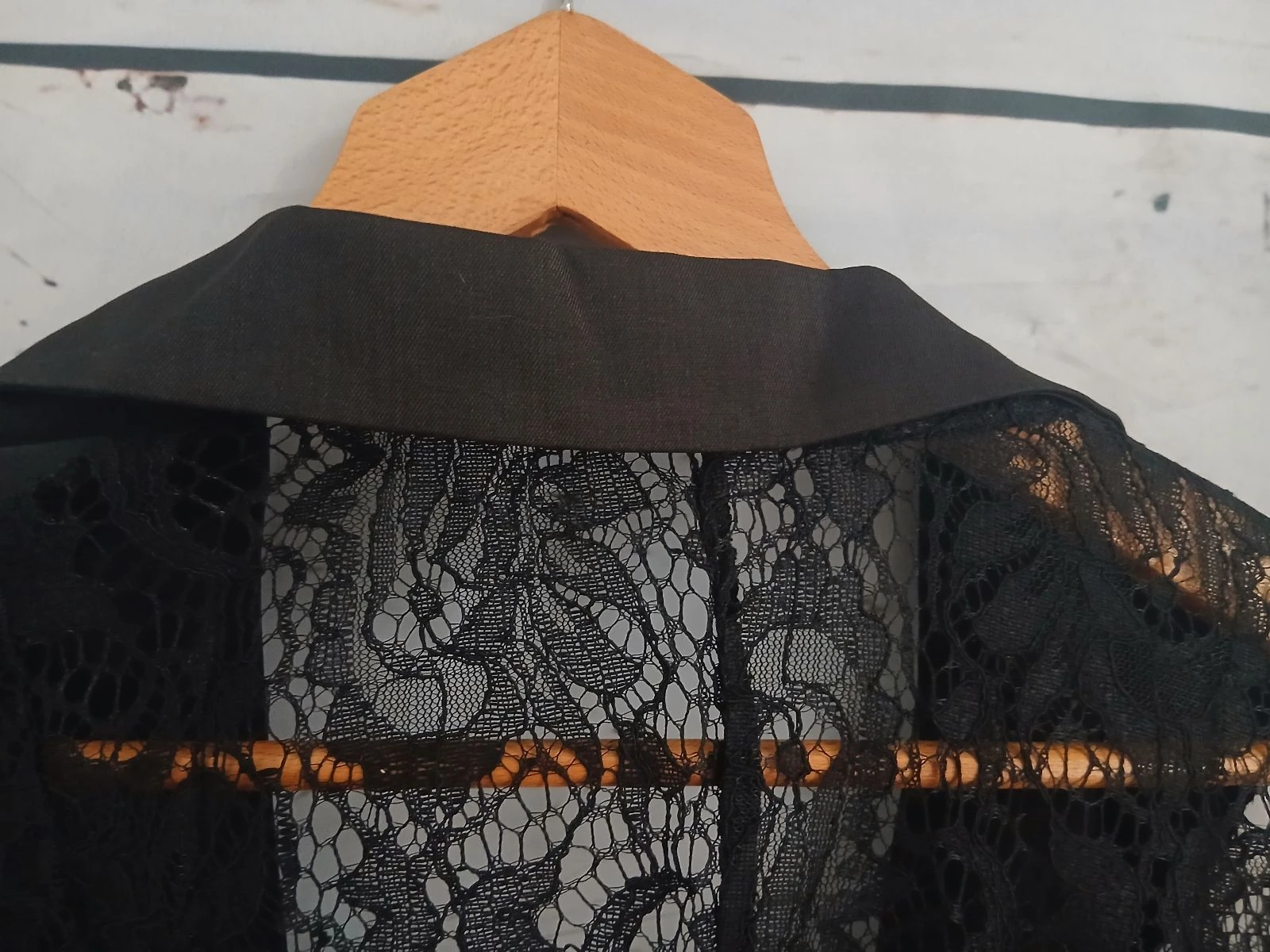 Veste / Blazer preto de dois materiais com renda – photo 10